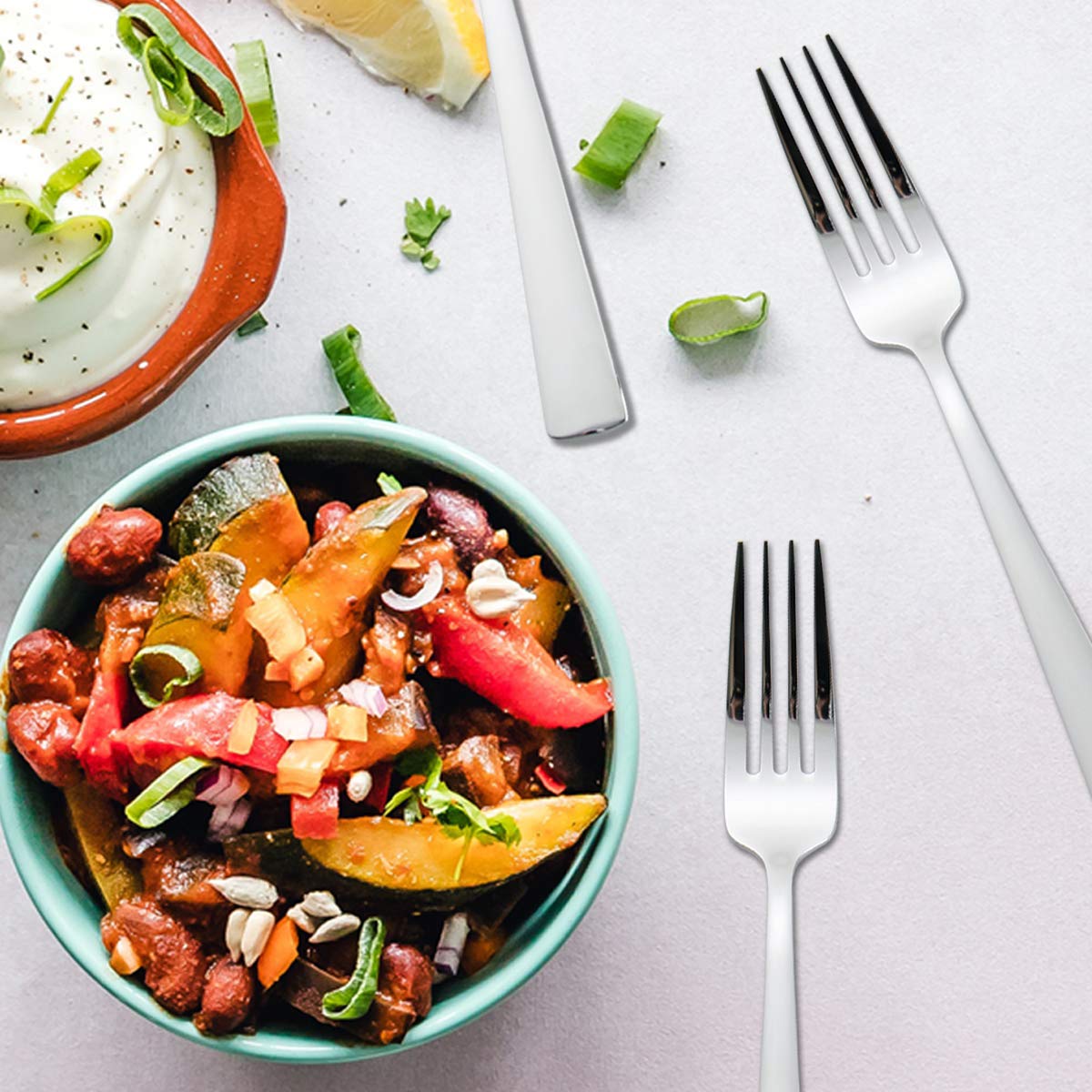 Faderic Dinner Forks Set, Table Forks, Flatware Forks Stainless Steel Mirror Polishing, 8-Inch (Silver, 6Pcs-Square Handle)